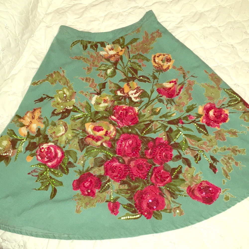 Yoana Baraschi Red Yellow corduroy rose full skirt